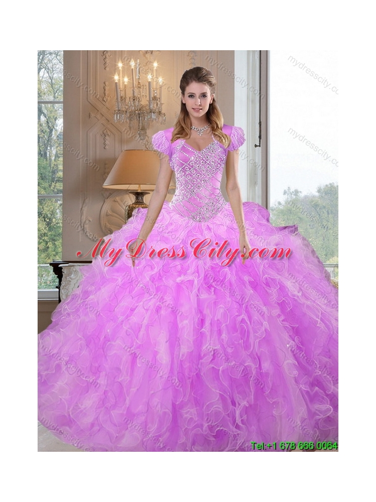 Designer Sweetheart Beading and Ruffles Lilac Quinceanera Dresses for 2015