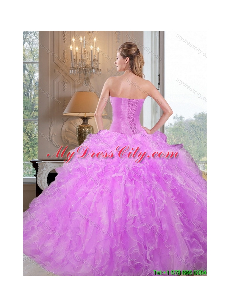 Designer Sweetheart Beading and Ruffles Lilac Quinceanera Dresses for 2015