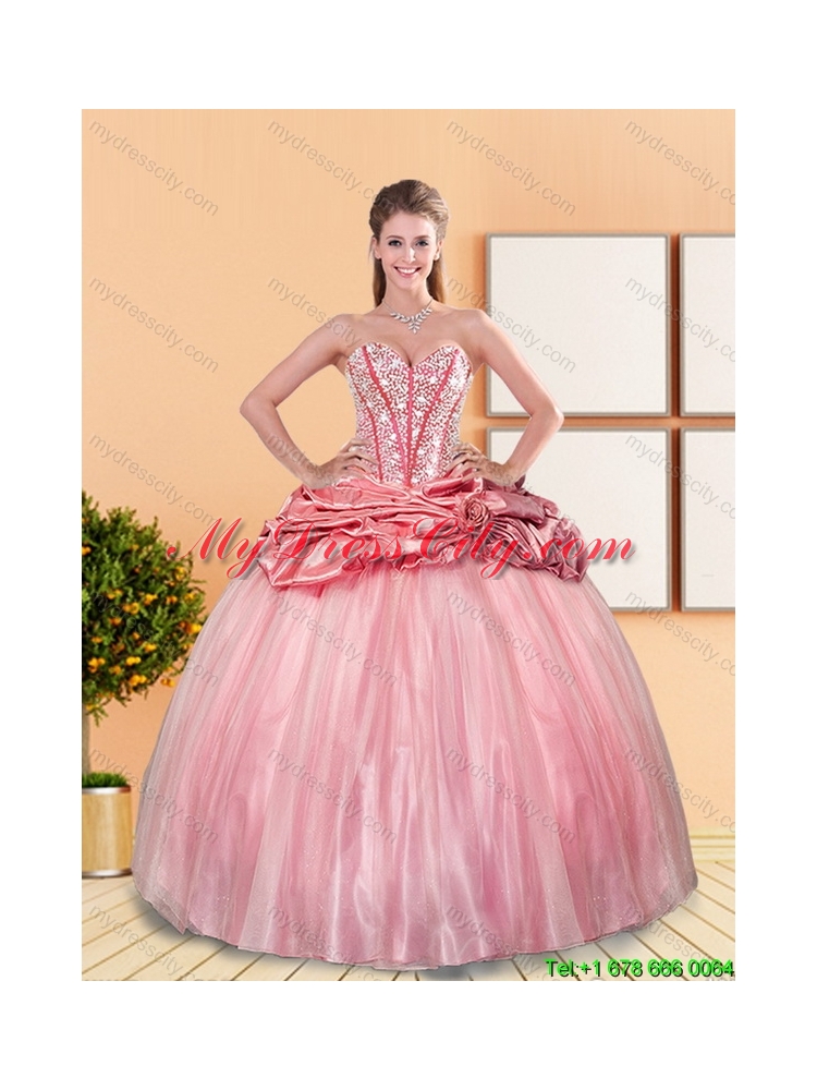 Detachable 2015 Beading and Pick Ups Sweetheart Quinceanera Skirts in Rose Pink