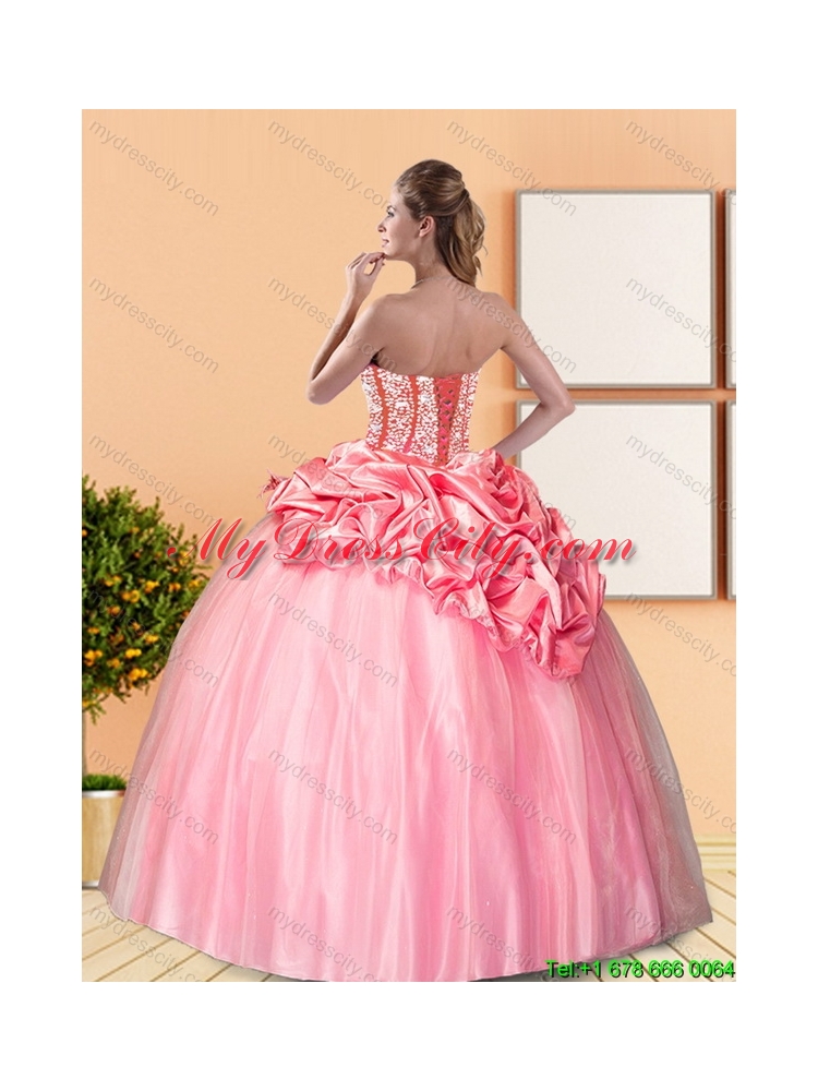 Detachable 2015 Beading and Pick Ups Sweetheart Quinceanera Skirts in Rose Pink