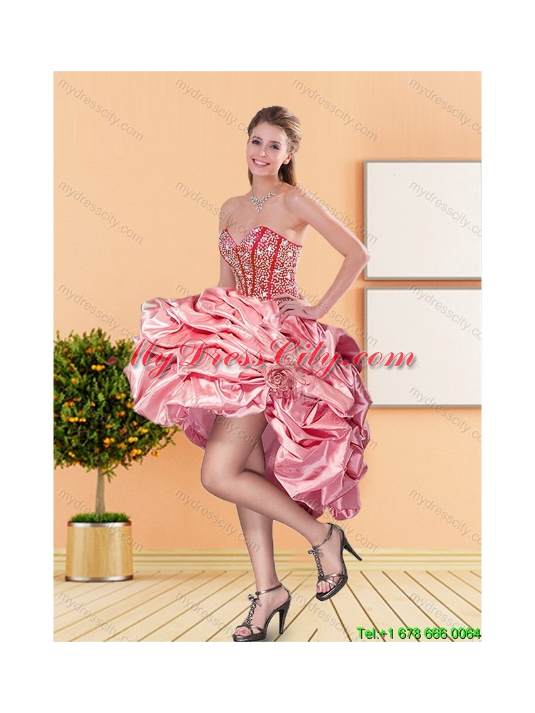 Detachable 2015 Beading and Pick Ups Sweetheart Quinceanera Skirts in Rose Pink