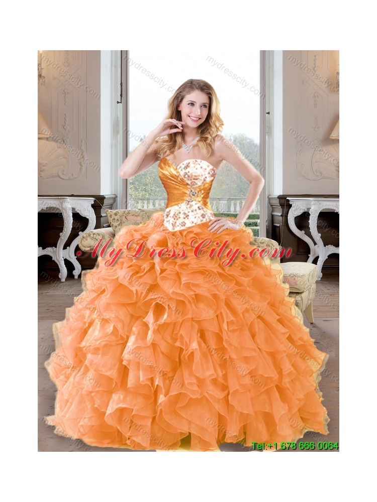 Elegant Beading and Ruffles Sweetheart Quinceanera Dresses for 2015