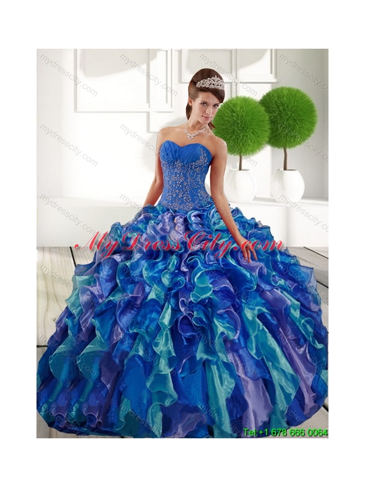 Elegant Sweetheart 2015 Quinceanera Dresses with Appliques and Ruffles