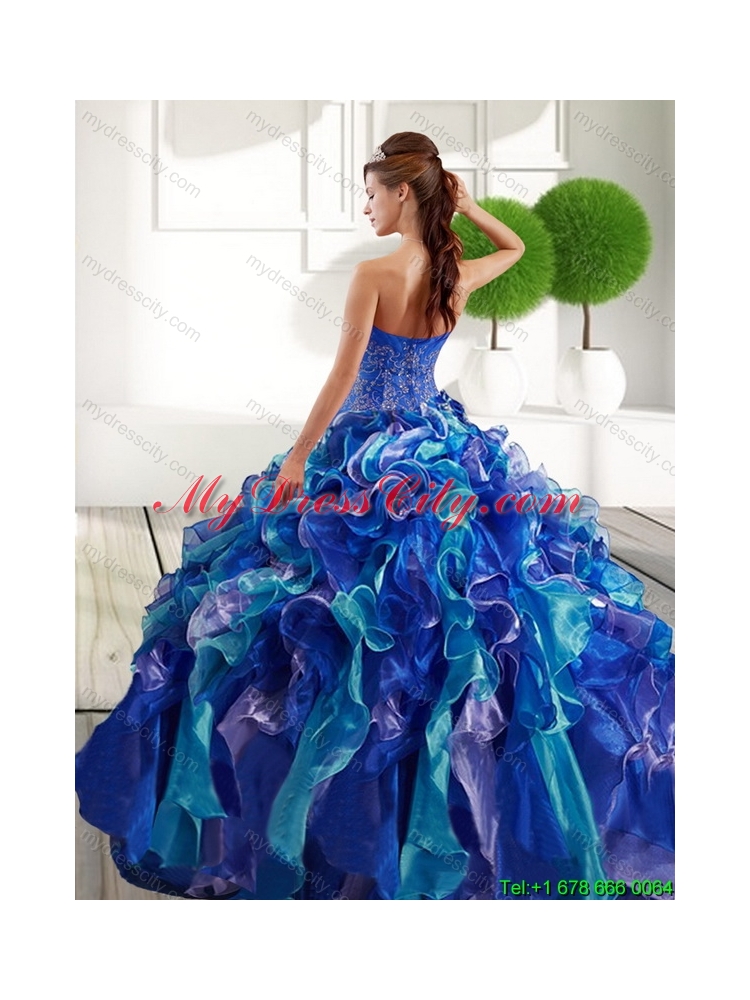 Elegant Sweetheart 2015 Quinceanera Dresses with Appliques and Ruffles