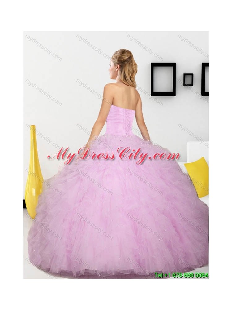 2015 Latest Beading and Ruffles Sweetheart Quinceanera Dresses in Baby Pink