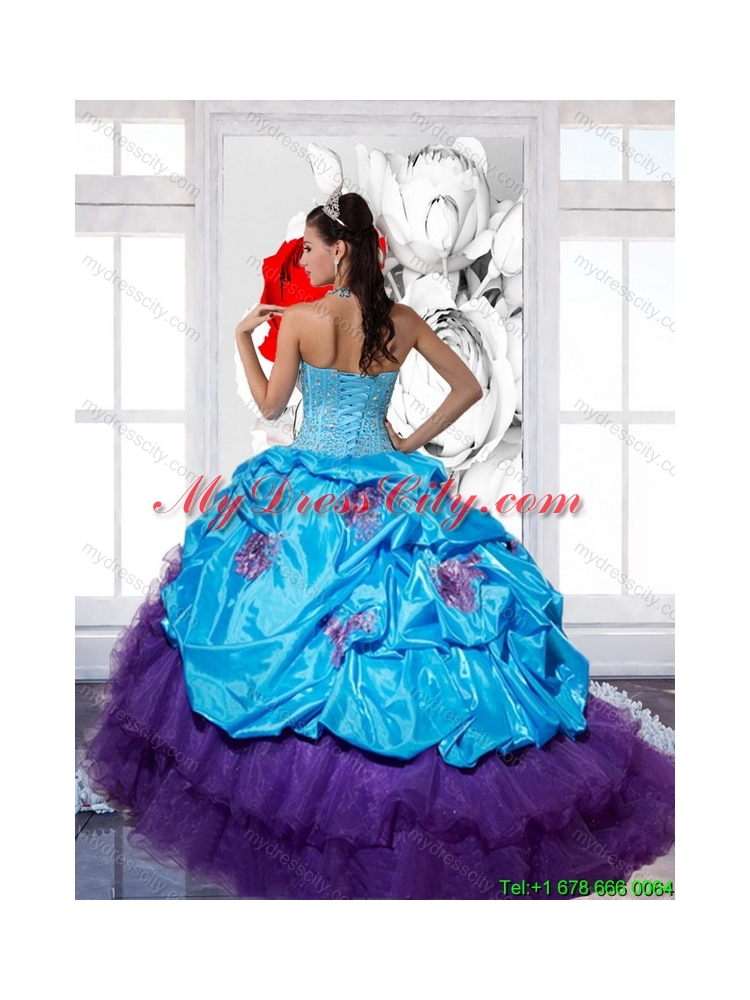 Elegant Beading and Ruffles 2015 Multi Color Quinceanera Dresses with Pick Ups