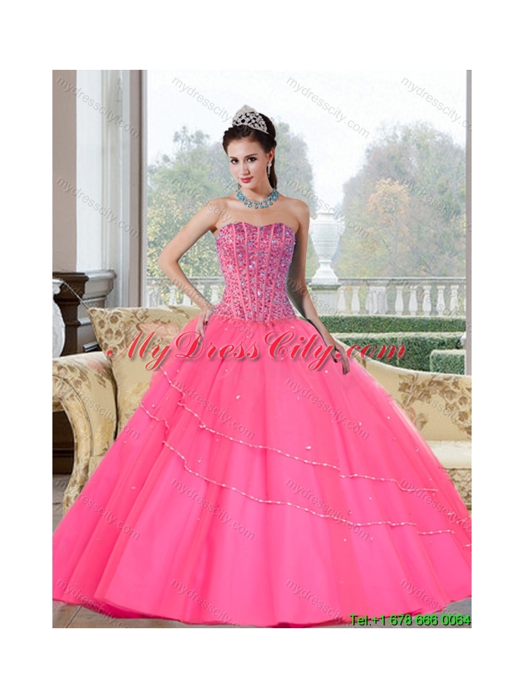 Latest Beading Strapless Quinceanera Dresses for 2015