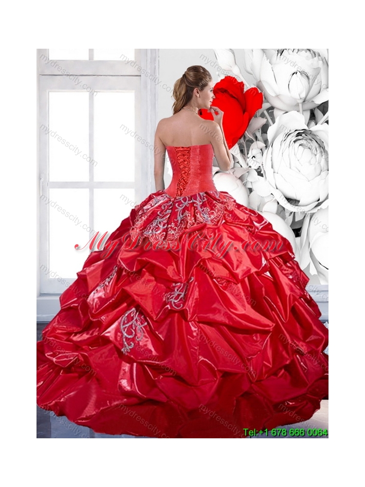 Latest Pick Ups and Appliques 2015 Red Quinceanera Dresses with Brush Train