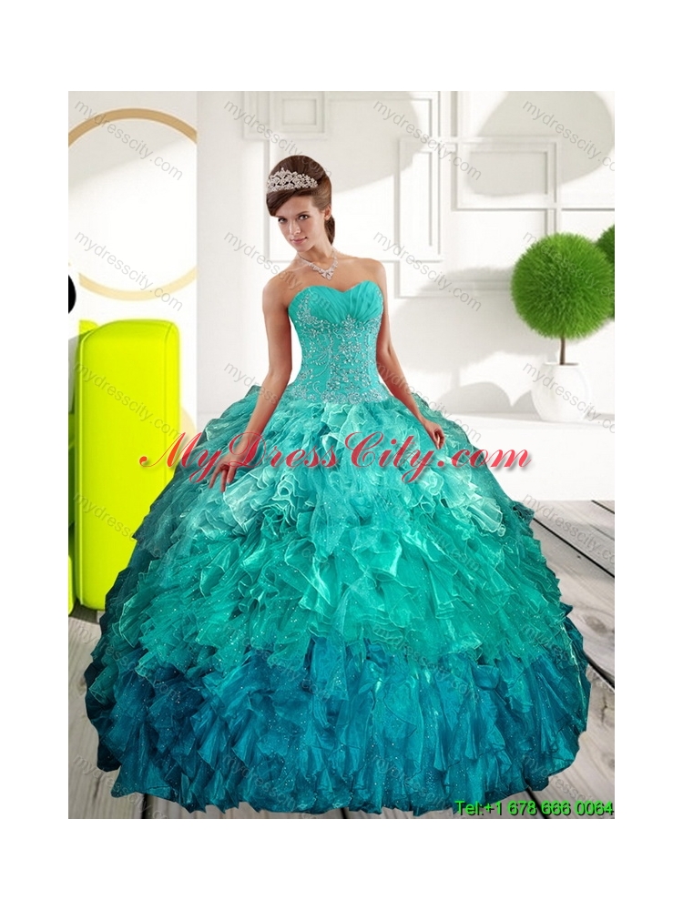 Latest Sweetheart Multi Color Quinceanera Dresses with Appliques and Ruffles