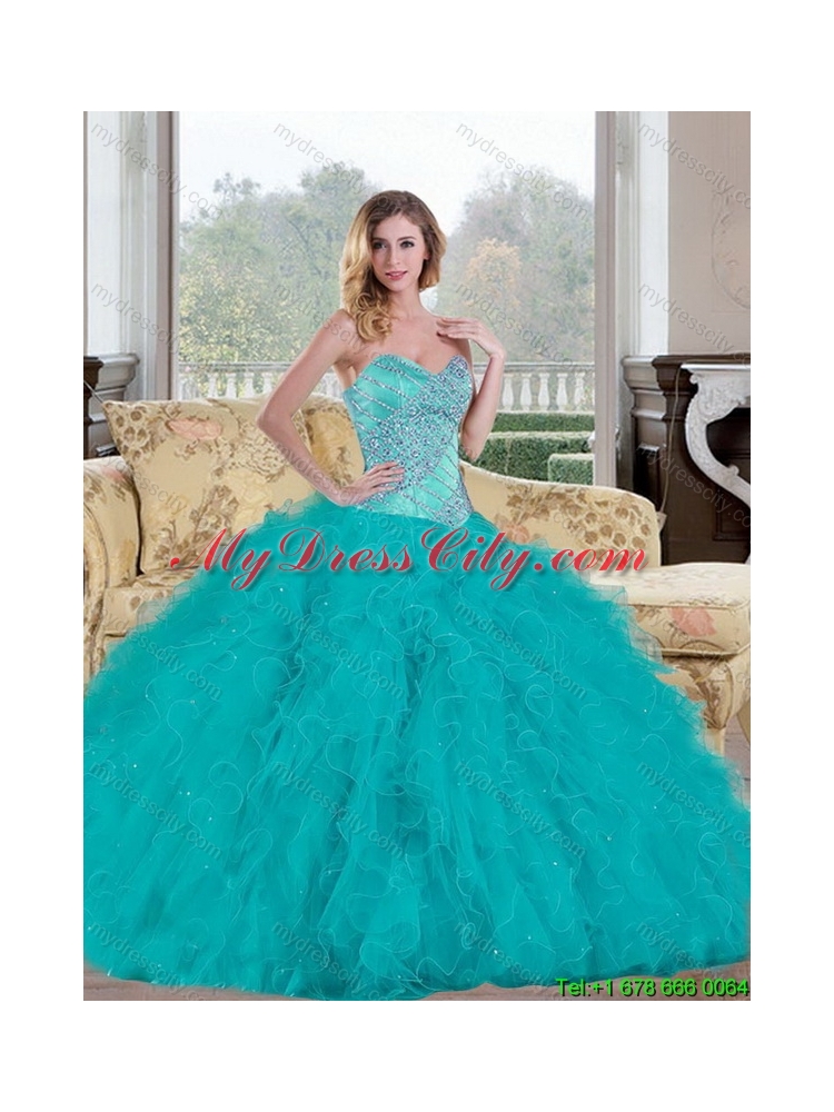 Unique 2015 Ball Gown Quinceanera Dress with Beading and Ruffles