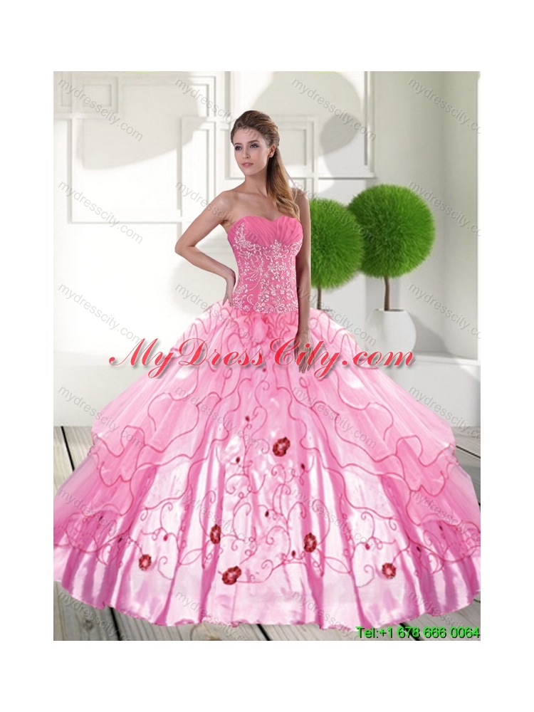 Unique Sweetheart 2015 Quinceanera Dresses with Appliques and Ruffled Layers