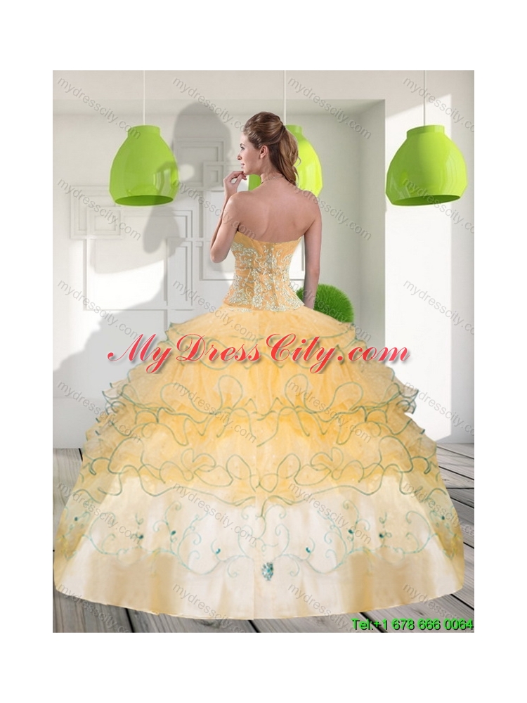 Unique Sweetheart 2015 Quinceanera Dresses with Appliques and Ruffled Layers