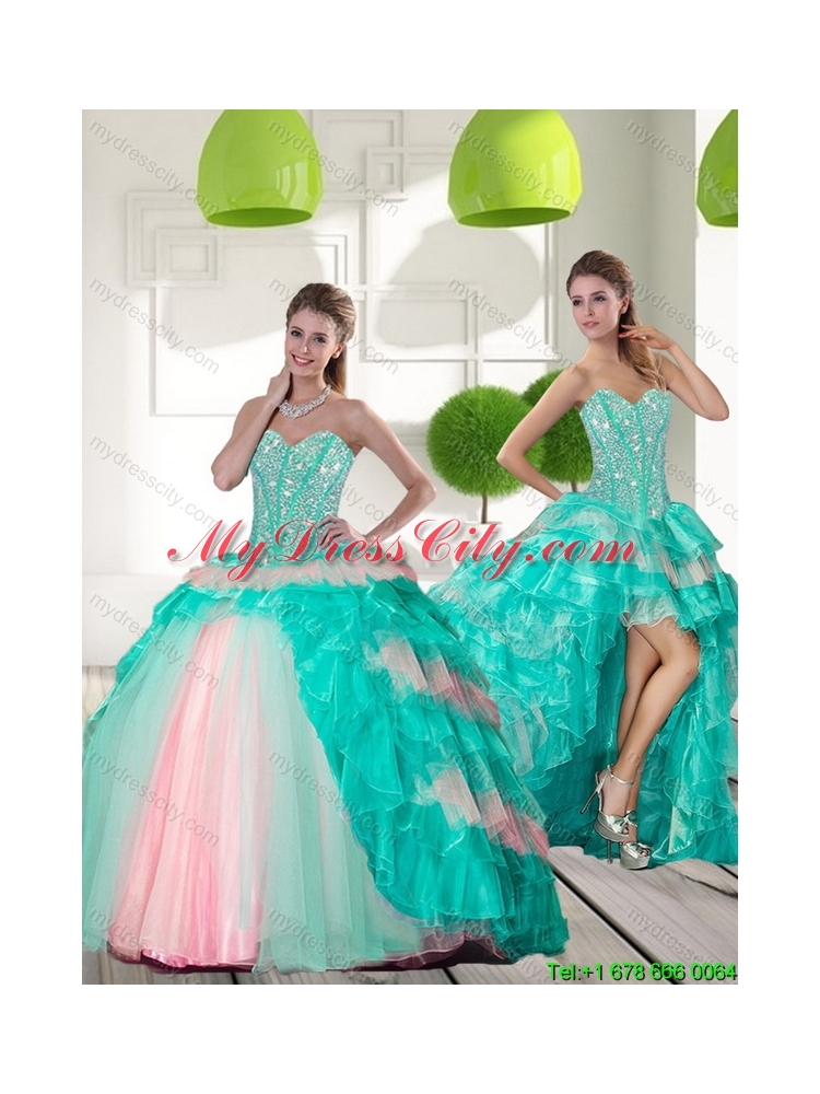 Delicate Beading and Ruffled Layers Quinceanera Gowns in Multi Color for 2015