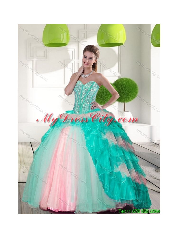 Delicate Beading and Ruffled Layers Quinceanera Gowns in Multi Color for 2015