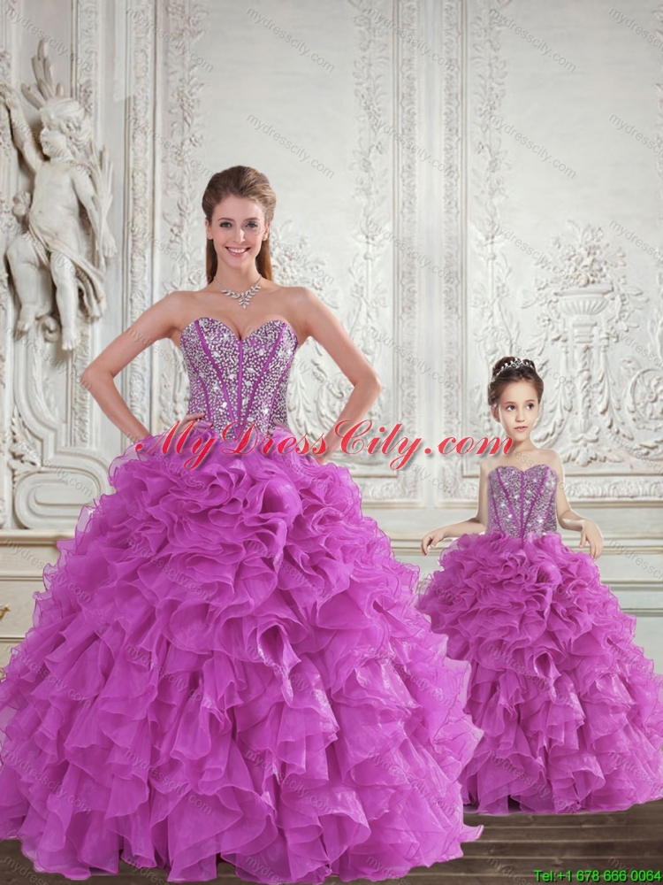 New Arrival Fuchsia Princesita Dress with Beading and Ruffles for 2015