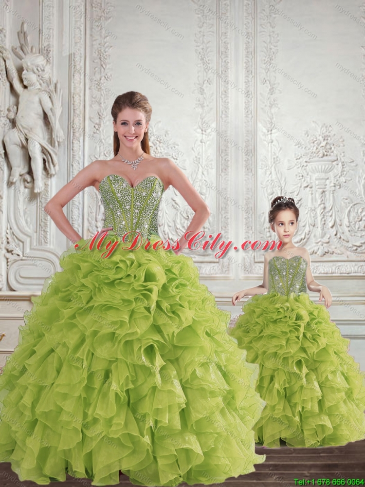 New Style Beading and Ruffles Princesita with Quinceanera Dresses in Yellow Green for 2015