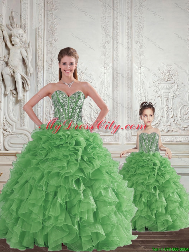 Remarkable Beading and Ruffles Green Princesita Dress for 2015 Spring