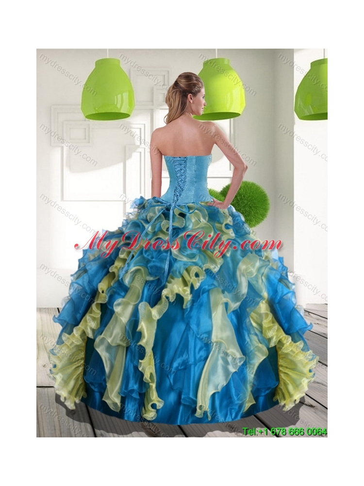 Unique Multi Color Quinceanera Dress with Beading and Ruffles for 2015