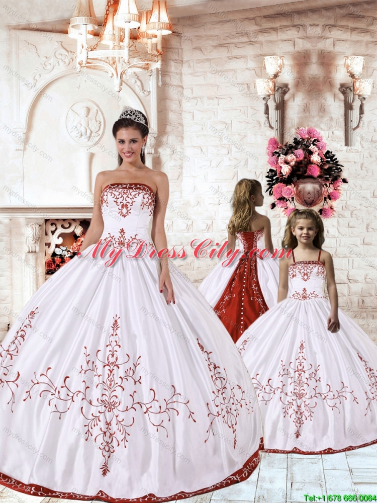 2015 Fashionable Red Embroidery White Princesita Dress