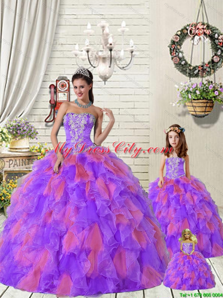 Beautiful Ruffles and Beading Princesita Dress in Purple and Red for 2015