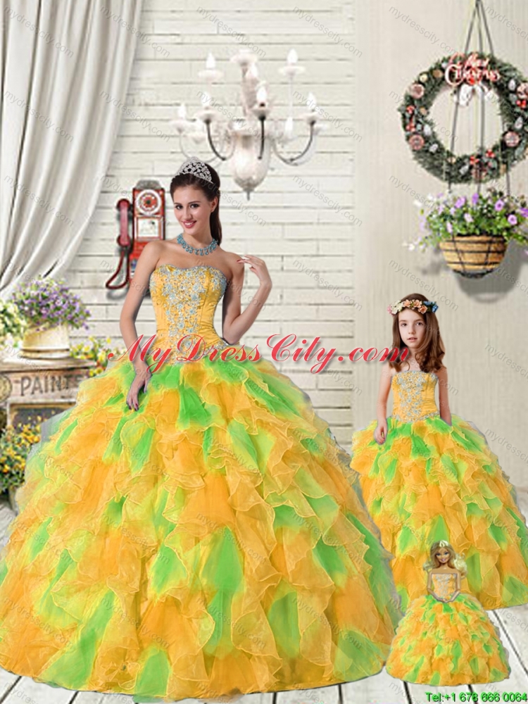 Super Hot Ruffles and Beading Orange and Green Princesita Dress for 2015