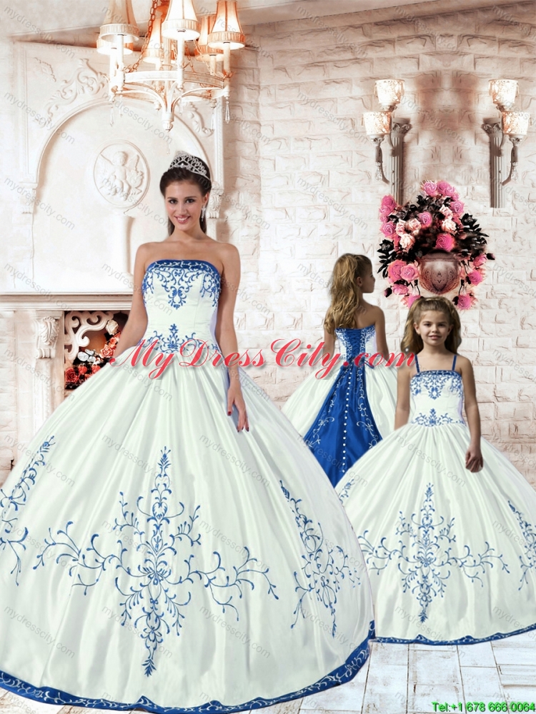 Unique White Princesita Dress with Royal Blue Embroidery for 2015