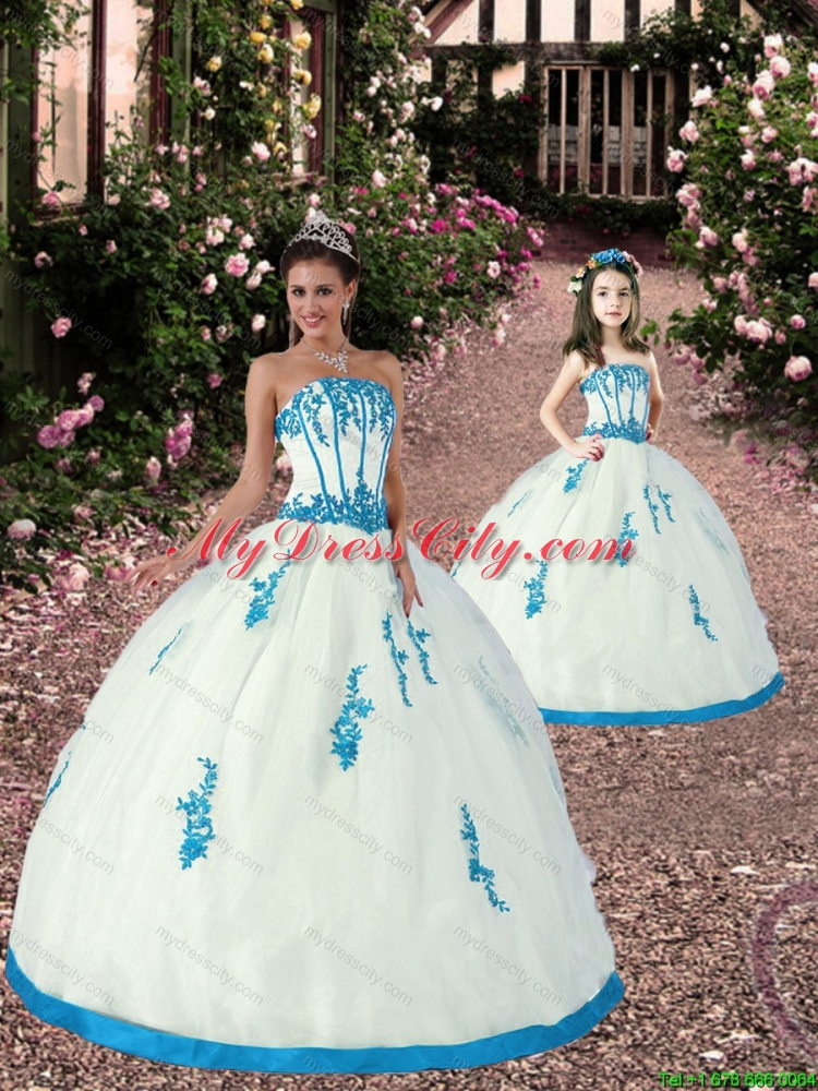 Exquisite Appliques White and Teal Princesita Dress for 2015