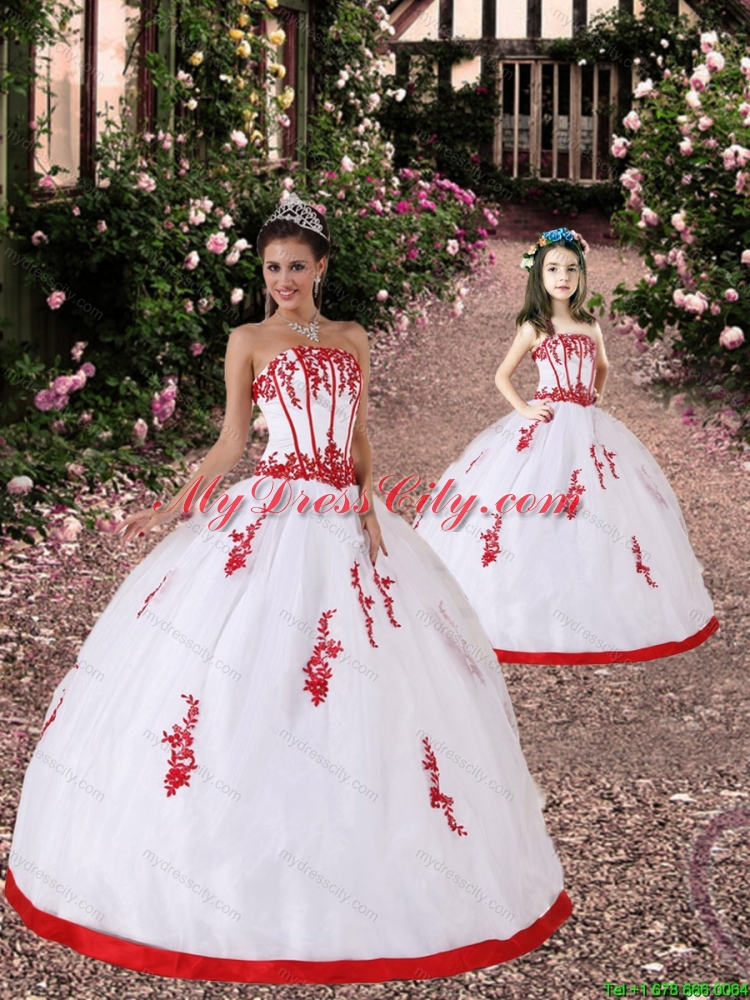 Satin and Organza Appliques Princesita Dress in White and Red