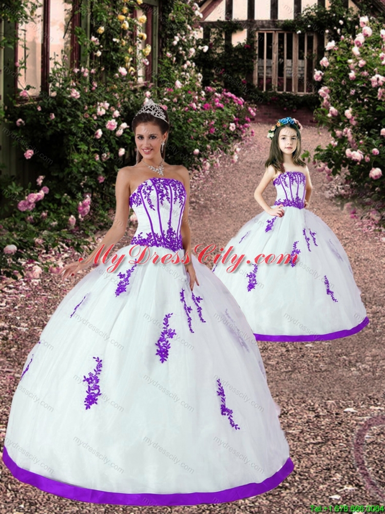 Fashionable Appliques White and Eggplant Purple Princesita Dress for 2015