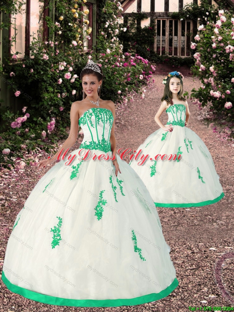 2015 Most Popular Appliques White and Green Princesita Dress