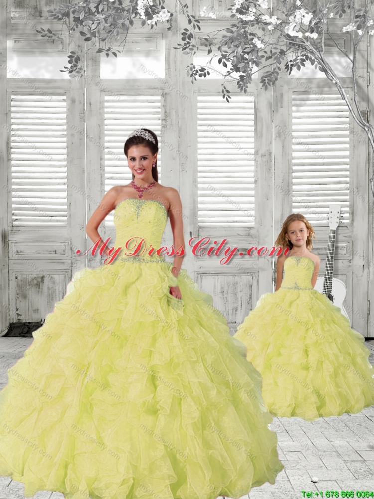 2015 New Style Light Yellow Princesita Dress with Beading and Ruching