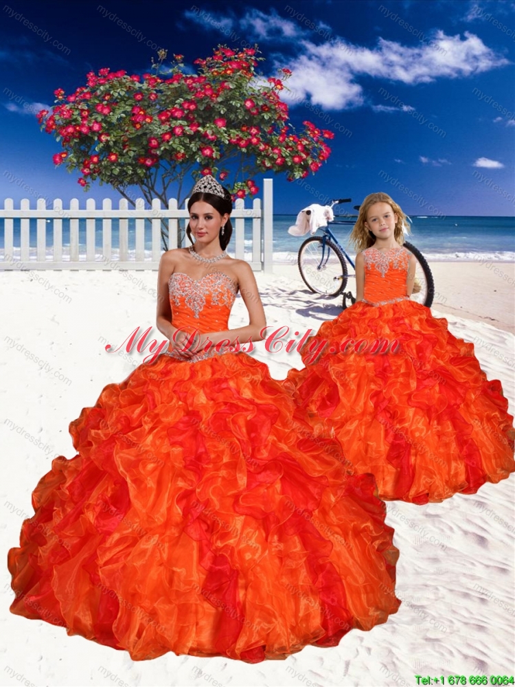 Appliques and Beading Sweetheart Princesita Dress in Orange