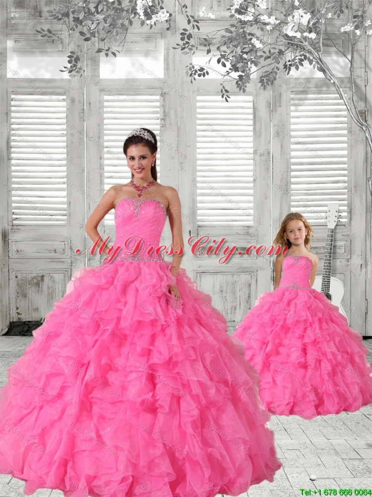 Beading Strapless Hot Pink Princesita Dress with Ruffles and Ruching