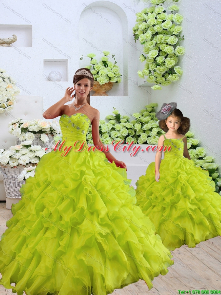 Custom Made Organza Beading and Ruffles Princesita Dress in Yellow Green