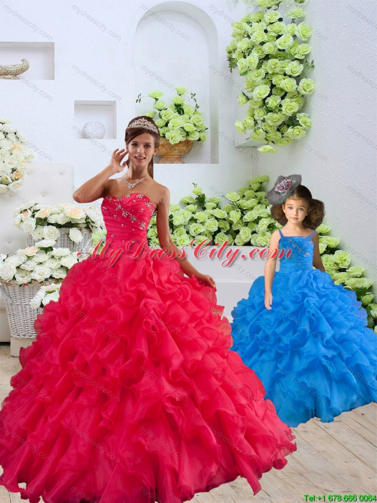 New Style Organza Coral Red Princesita Dress with Beading and Ruffles for 2015