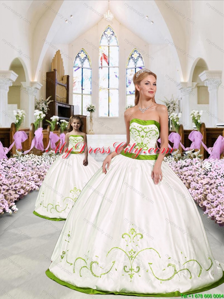 Custom Made White and Green Princesita Dress with Embroidery for 2015