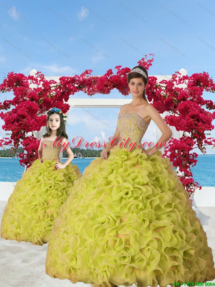 Exquisite Beading and Ruffles Yellow Green Princesita Dress