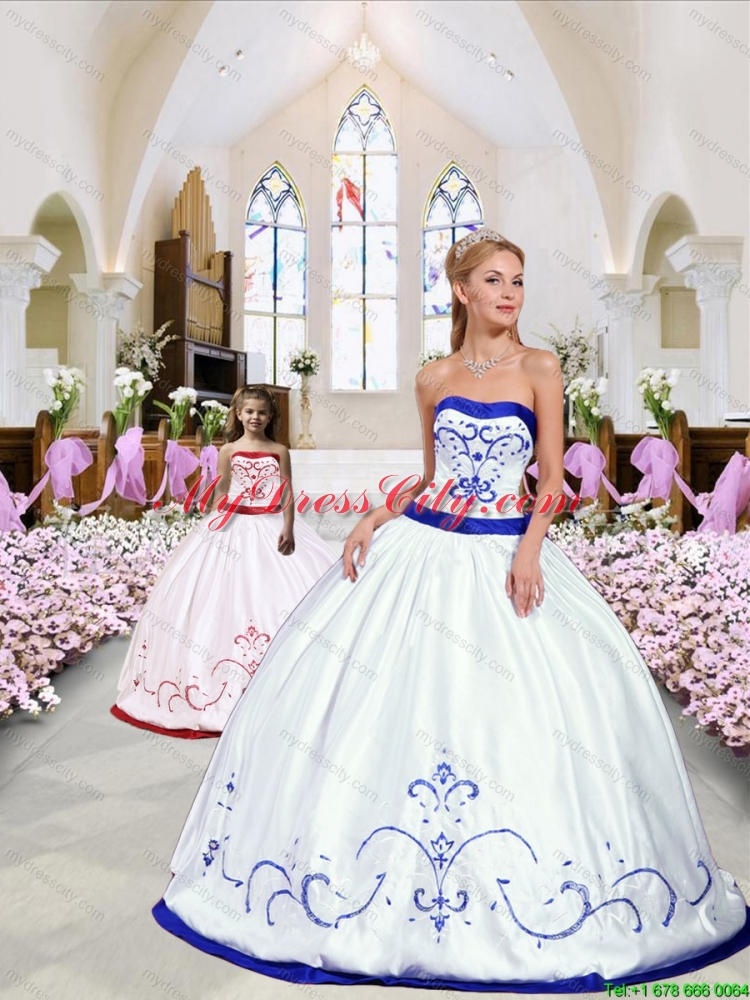 Luxurious Embroidery White and Royal Blue Princesita Dress for 2015