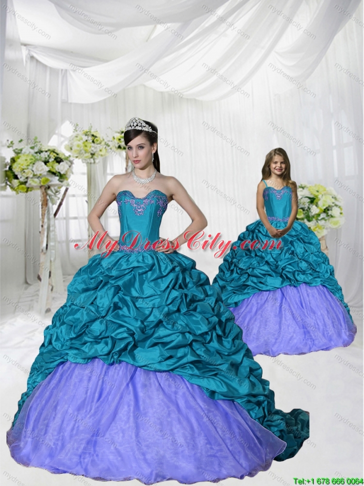 New Style Appliques Brush Train Blue and Purple Princesita Dress