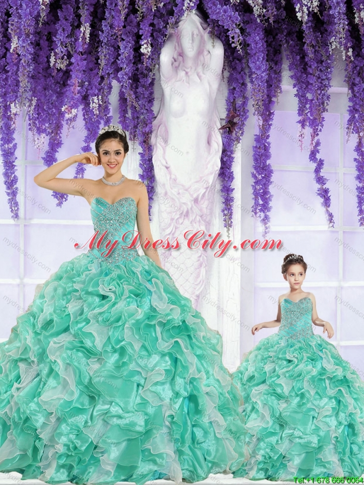 Apple Green Sweetheart Organza Beading and Ruffles Princesita Dress