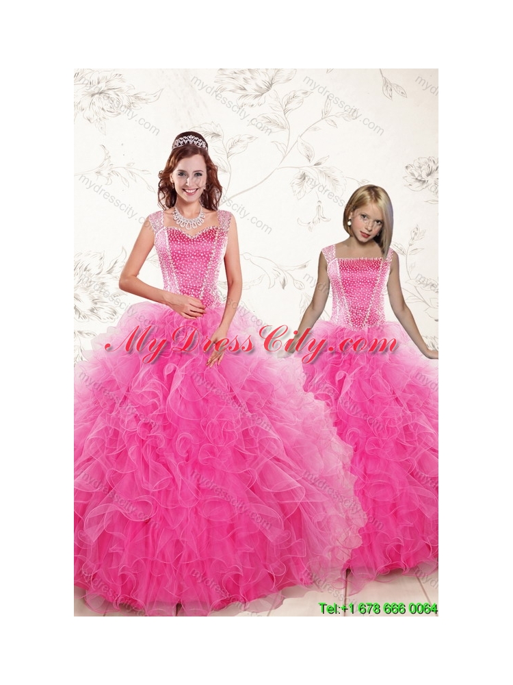 2015 Pretty Straps Hot Pink Princesita Dresses with Beading