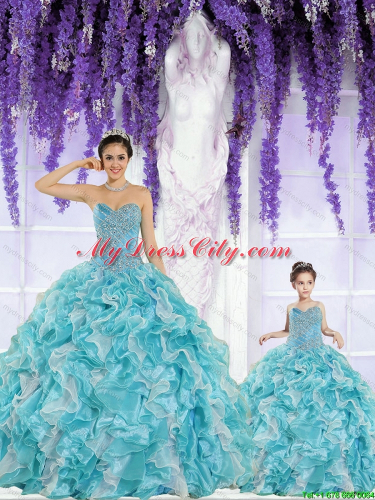 Beautiful Organza Beading and Ruffles Princesita Dress in Aqua Blue