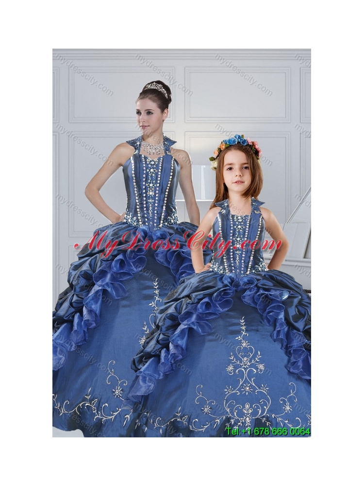 Classical Sweetheart Navy Blue Princesita Dresses with Embroidery