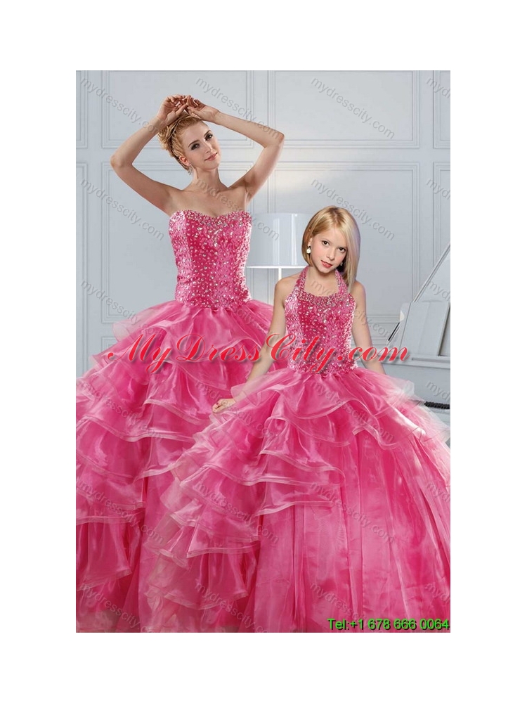 Hot Pink Sweetheart Beading Quinceanera Dresses