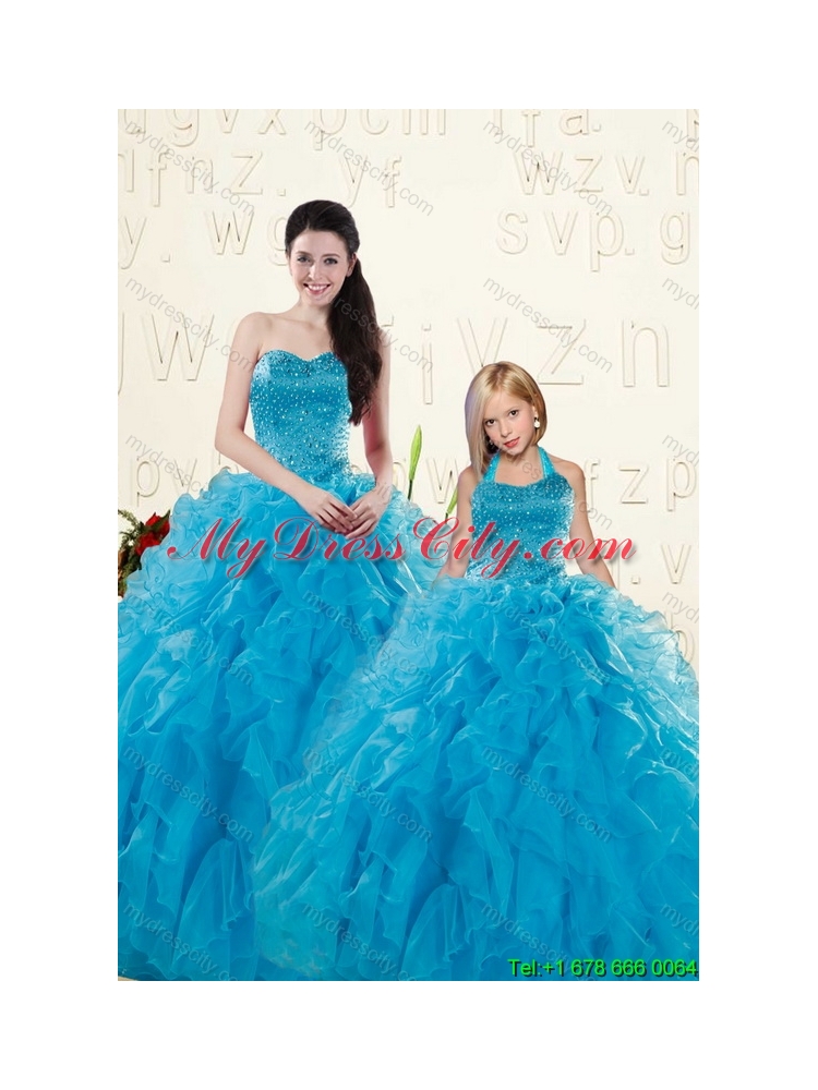 Romantic Blue Ball Gown Sequins and Ruffles Princesita Dress