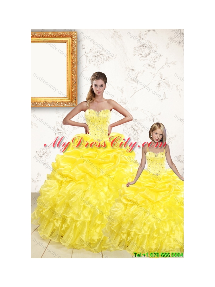 Sweetheart Beading and Ruffles 2015 Brand New Yellow Princesita Dress