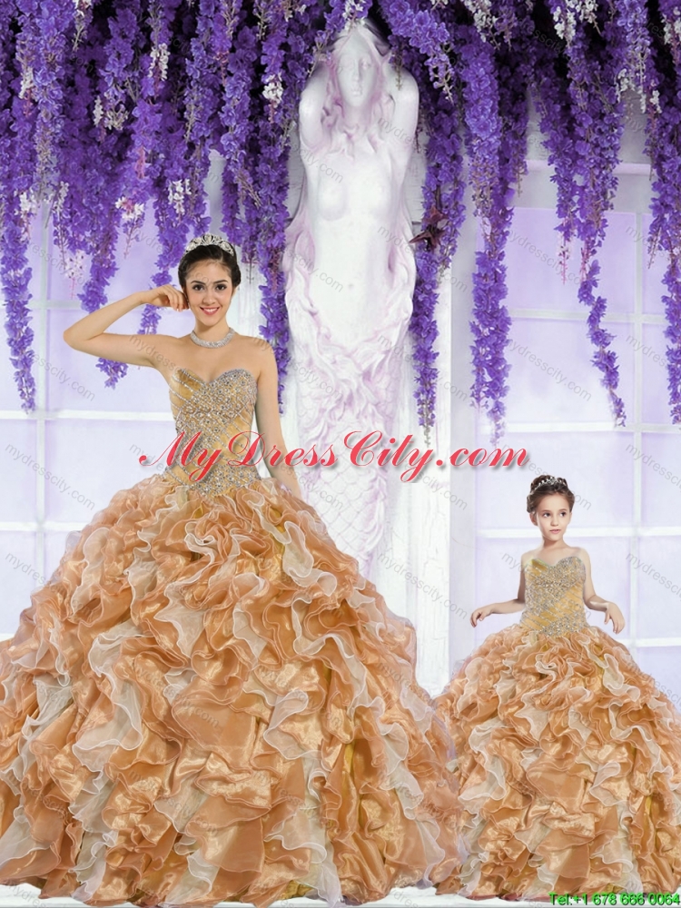 Most Popular Organza Beading and Ruffles Princesita Dress in Champagne