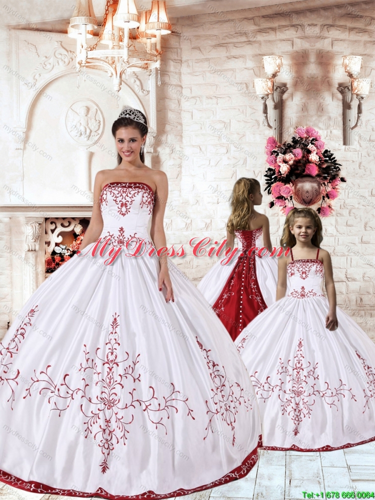 White Strapless Princesita Dress with Red Embroidery for 2014