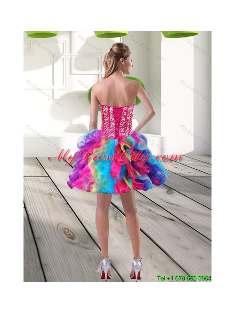 Beautiful Beading and Ruffles Organza 2015 Prom Dress in Multi Color