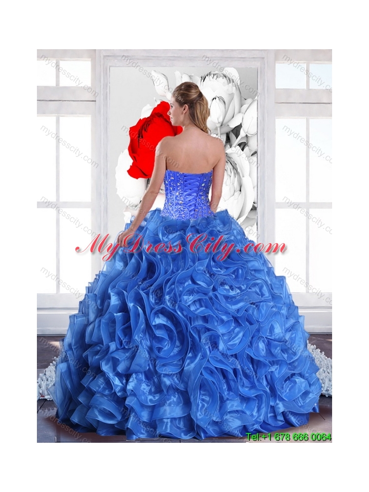 2015 Modest Ball Gown Quinceanera Dresses with Beading and Ruffles